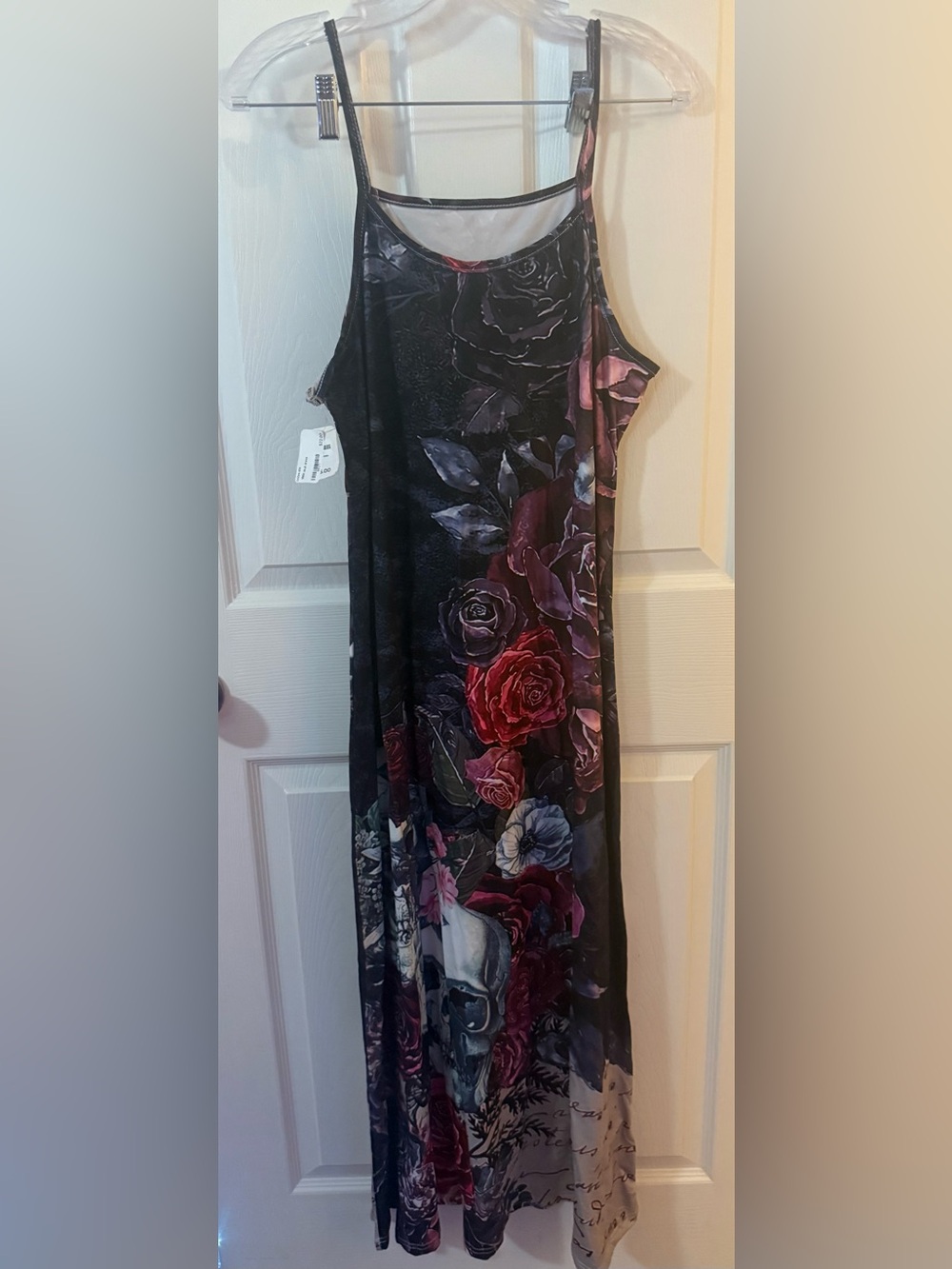Floral Skull Print Sleeveless Maxi Dress - Black & Burgundy